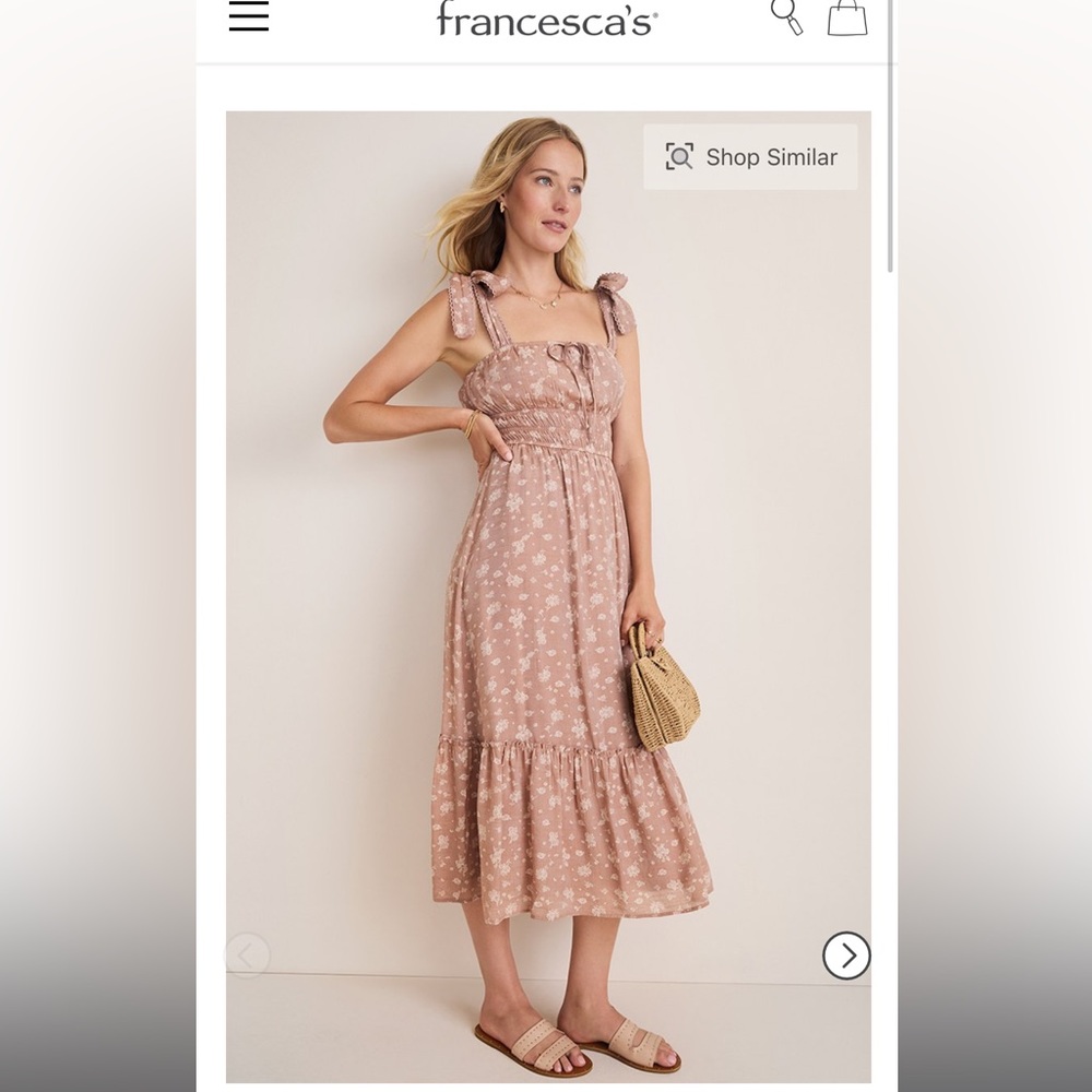 Trixxi Dusty Rose Floral Tie-Shoulder Midi Dress